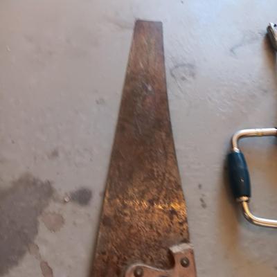 TRU-TEST MANUAL HAND DRILL AND A DISSTON HAND SAW