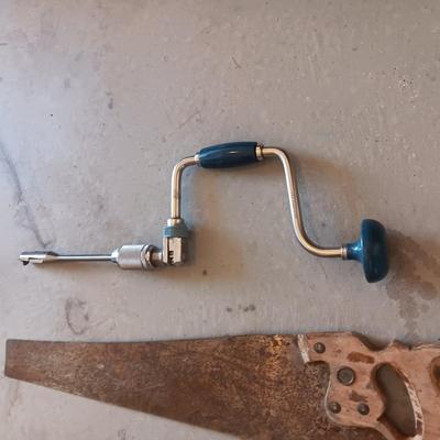 TRU-TEST MANUAL HAND DRILL AND A DISSTON HAND SAW