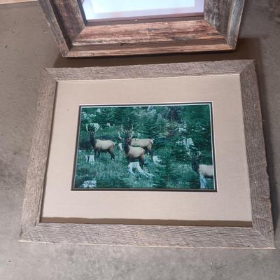 A PHOTO AND SKETCH OF ELK IN BARN WOOD FRAMES