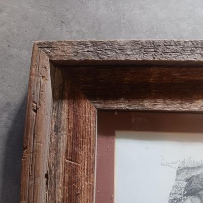A PHOTO AND SKETCH OF ELK IN BARN WOOD FRAMES