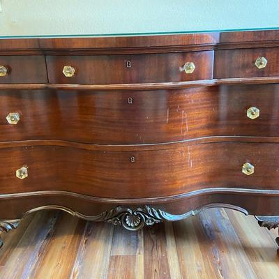 Antique Mahogany Five Drawer Dresser with Swivel Mirror
