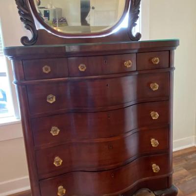 Antique Mahogany Seven Drawer Dresser with Mirror