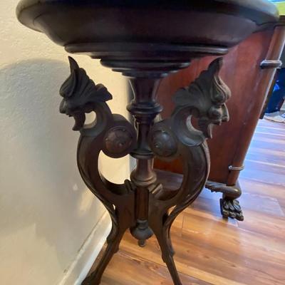 Antique Walnut Pedestal Table With Marble Top