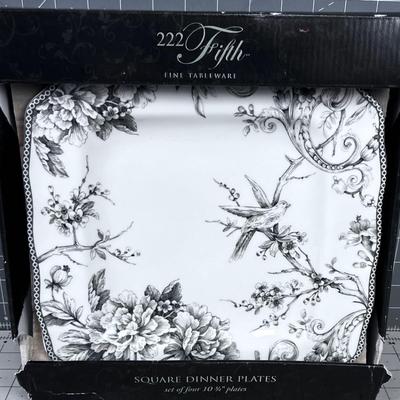 222 Fifth Square Dinner Plates (4) NEW in the BOX