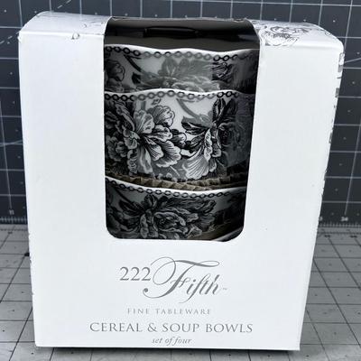 222 Fifth Square Cereal or Soup Bowls (4) NEW in the BOX