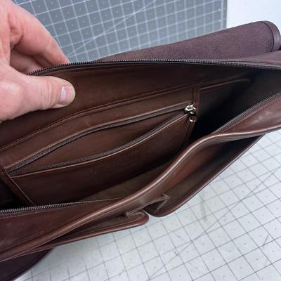 COACH Brown Leather Bag for Laptop of Briefcase with Strap, Genuine Made in America COACH