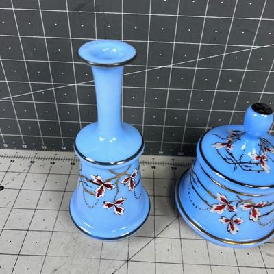 Hand Painted Blue Glass DRESSER Set 