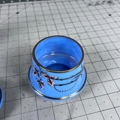 Hand Painted Blue Glass DRESSER Set 