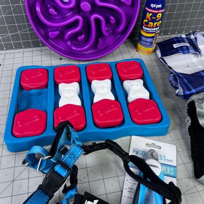 Dog Items: Harness, Bowl, Diapers, Clipper Medium DOG Size