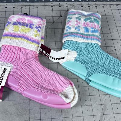 2 Sweater Mate Pastel Knit Slippers. 