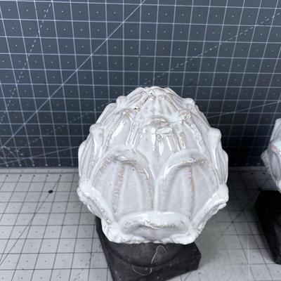 2 Terracotta Stoneware Finials Artichokes 