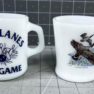 2 Vintage Fire King Coffee Mugs Bowling and Canadian Geese