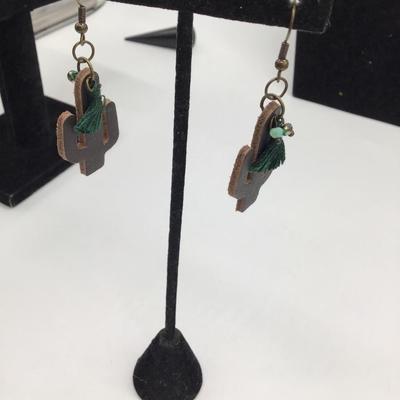 Leather cactus earrings