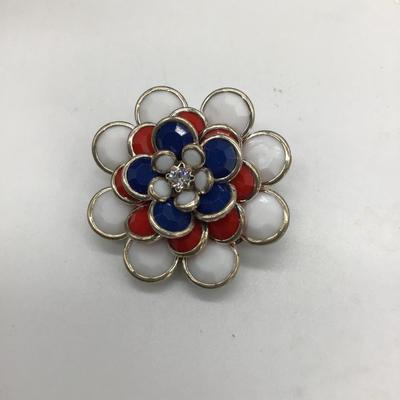 Red white and blue flower pin