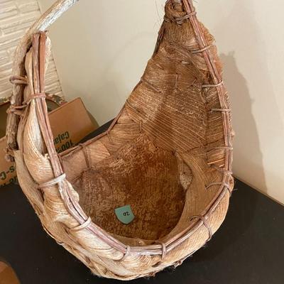 OLD Handcrafted Natural Fiber and Wood Basket