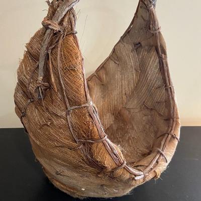 OLD Handcrafted Natural Fiber and Wood Basket