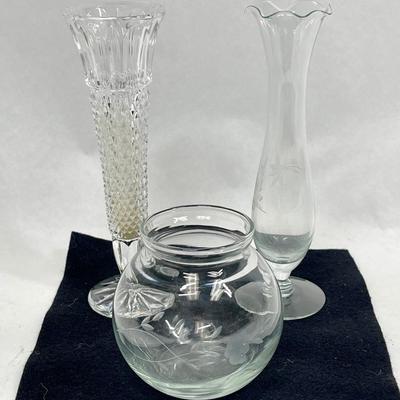 Lot of 3 Vintage Clear Glass Vases