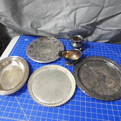 Vintage Silver Toned Platters etc