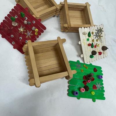 Vintage Christmas Hodgepodge Lot - handmade trinket boxes, miniature sled, miniature ornaments and old light bulbs