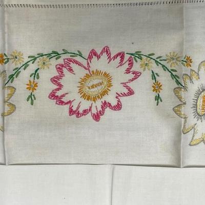 Vintage Pair of Embroidered Pillow Cases - floral pattern