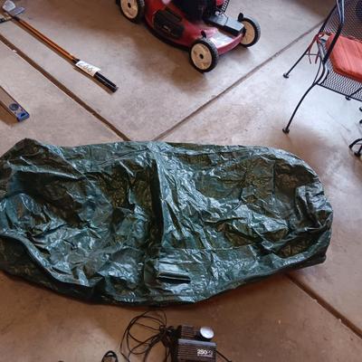 LARGE ZIPPERED BAG, TIRE CHAINS, 2 SLIP ON SHOES ICE GRIPS, AUTO AIR COMPRESSOR