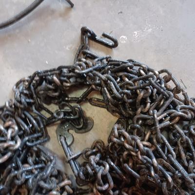 LARGE ZIPPERED BAG, TIRE CHAINS, 2 SLIP ON SHOES ICE GRIPS, AUTO AIR COMPRESSOR