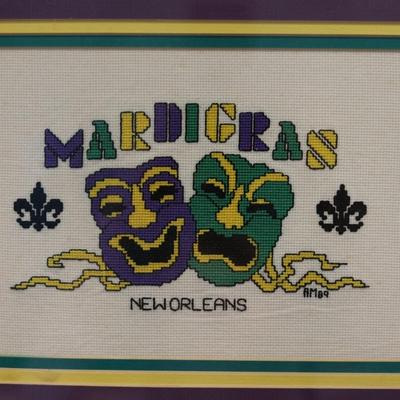 Mardi Gras New Orleans Framed Cross Stitch '89