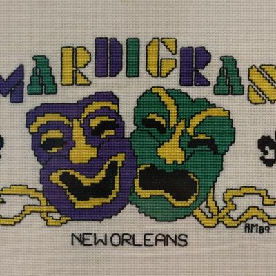 Mardi Gras New Orleans Framed Cross Stitch '89