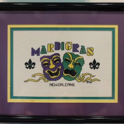 Mardi Gras New Orleans Framed Cross Stitch '89