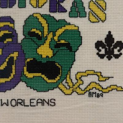 Mardi Gras New Orleans Framed Cross Stitch '89