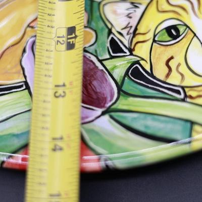 Signed Floral & Cat Platter