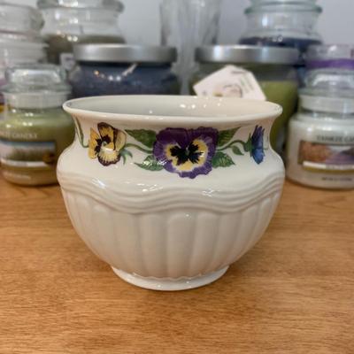 LOT 2: Belleek Pansy Candle, Yankee Candles, Home Interior Candles & Cut Crystal Vase
