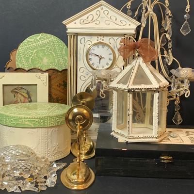 LOT 15: Shabby Chic Collection: Hanging Candelabra, Storage boxes, Brass Sconces & More