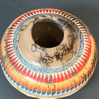 LOT 16: Signed Hand Etched Navajo Pottery & Native American Basket