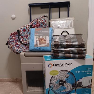 LOT 42: Household Collection- Step 2 Boot Bench, Lulu Dharma Tote Bag, Comfort Zone Fan & More