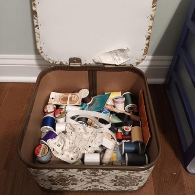 LOT 49: Crafty Lot- Sewing Supplies, Vintage Redmon Sewing Storage Box, Container Store Storage Bins & More