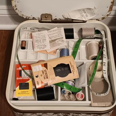 LOT 49: Crafty Lot- Sewing Supplies, Vintage Redmon Sewing Storage Box, Container Store Storage Bins & More