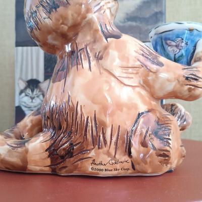 LOT 54: Dog & Cat Collection- Homco Lion Cub w/ Turtle, Flower Planters, Ceramic Decoupage Cat & More
