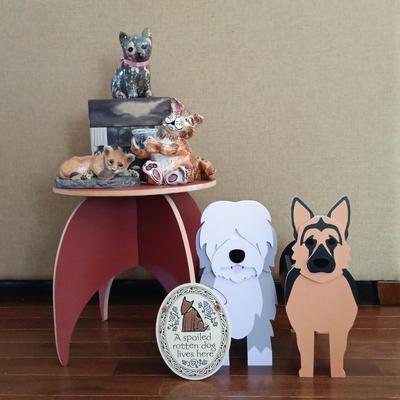 LOT 54: Dog & Cat Collection- Homco Lion Cub w/ Turtle, Flower Planters, Ceramic Decoupage Cat & More