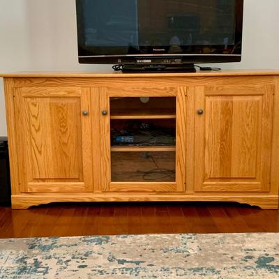 LOT:57: Contemporary Wood Media Cabinet with Center Glass Door