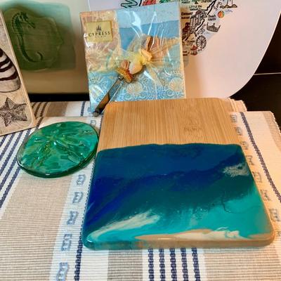 LOT:60: Beautiful Beach/ Jersey Shore Themed Decor and Kitchenware Including a Drawing of Lucy the Margate Elephant, a New Jersey Serving...