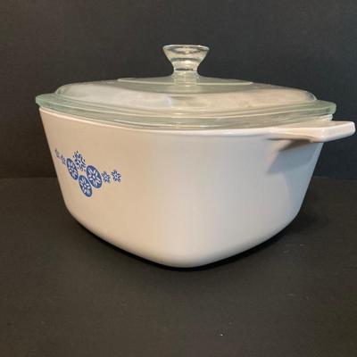 LOT 105: Vintage Corning Ware - Blue Snowflake Casserole and Wildflower Teapot / Casserole Dish