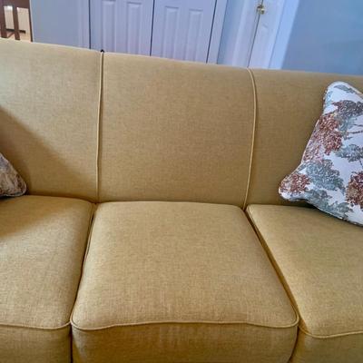 LOT:166: Lazyboy Yellow Sofa with Accent Pillows