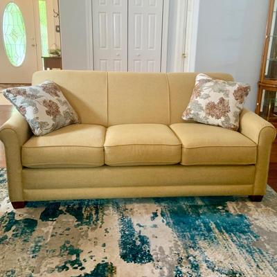 LOT:166: Lazyboy Yellow Sofa with Accent Pillows