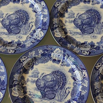 1930s Wood & Son Blue Turkey Plates - Set of Six