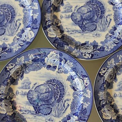 1930s Wood & Son Blue Turkey Plates - Set of Six