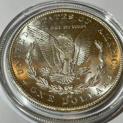 1884-CC Morgan Silver Dollar. VAM-2. Repunched Date, 18/18. MS-63 Condition Uncertified as Pictured.