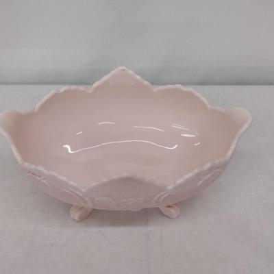 Vintage Pink Milk Glass Jeanette Lombardi Oval Footed Fruit Bowl