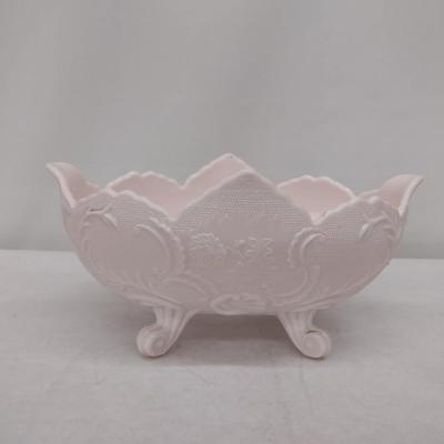 Vintage Pink Milk Glass Jeanette Lombardi Oval Footed Fruit Bowl