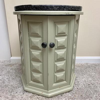 LOT 4 B: Round Granite Topped Side Table Cabinet